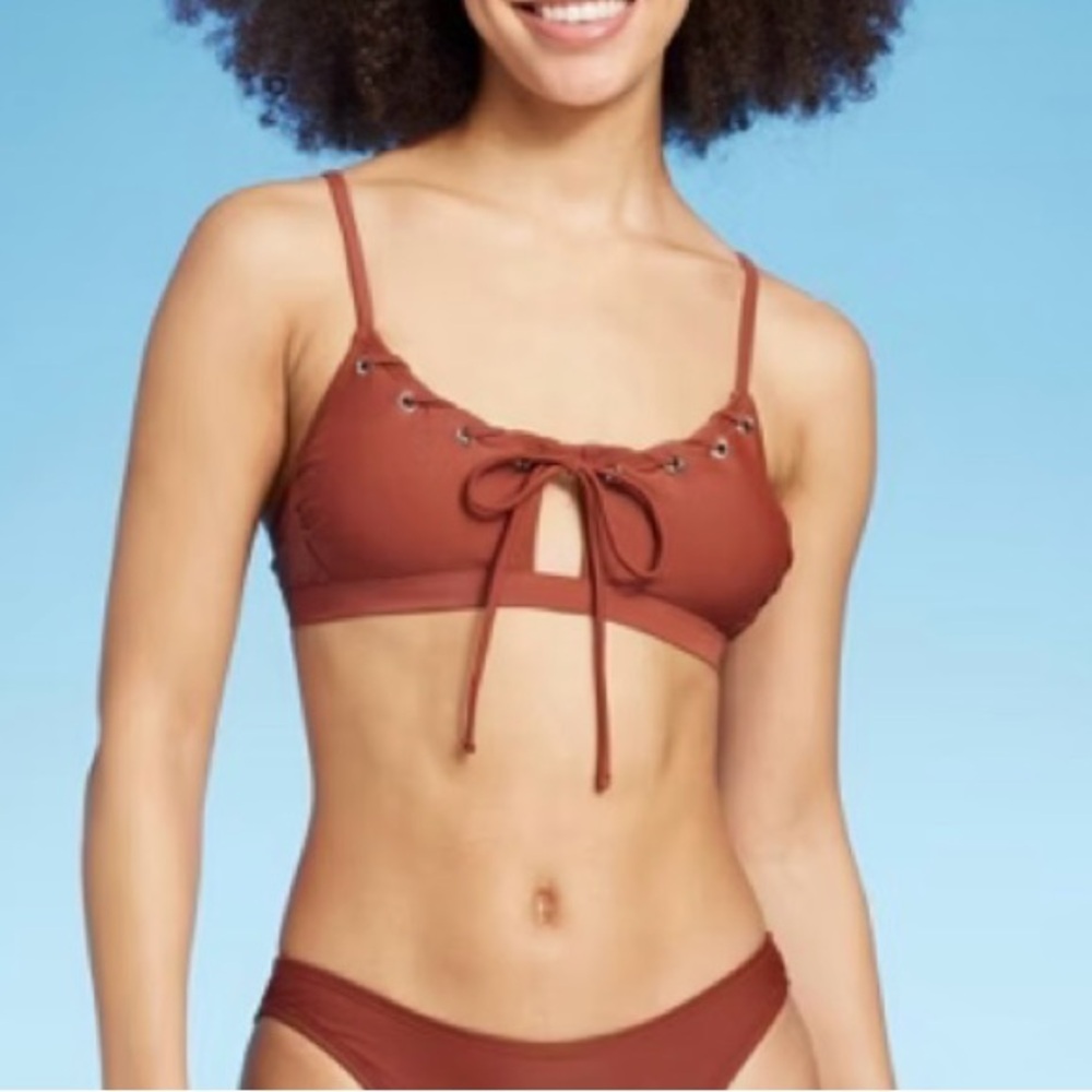 Rust Bikini Top with Lace-Up Detail